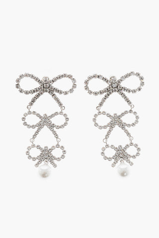 Dangling Rhinestone Earrings with a Triple Bow Design