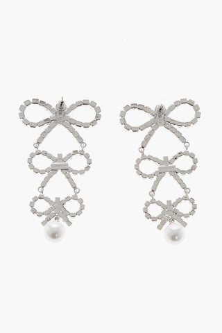 Dangling Rhinestone Earrings with a Triple Bow Design