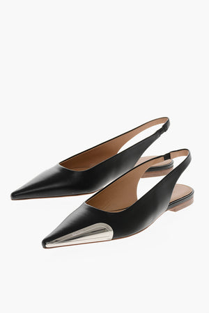 Leder Slingback-Ballerinas Mit Metallkappe
