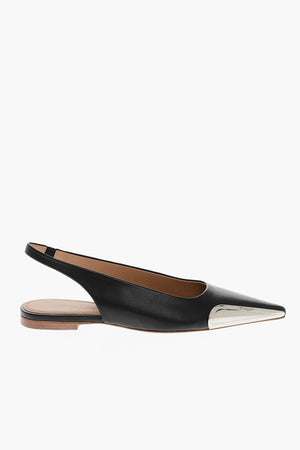Leder Slingback-Ballerinas Mit Metallkappe