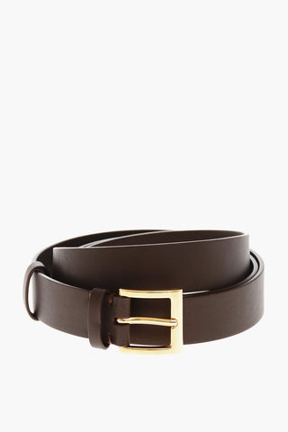 Solid-Color Leather Belt with 30mm Gold Buckle