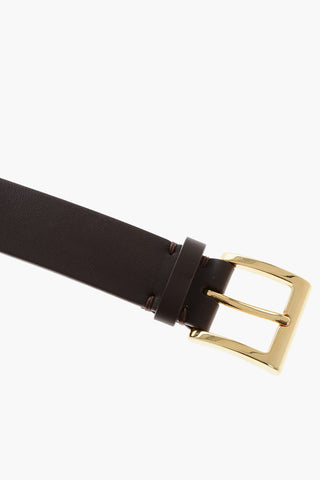 Solid-Color Leather Belt with 30mm Gold Buckle