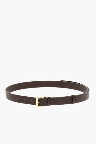 Solid-Color Leather Belt with 30mm Gold Buckle