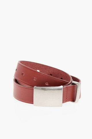 HOMME PLUS Solid Color Leather Belt 30mm