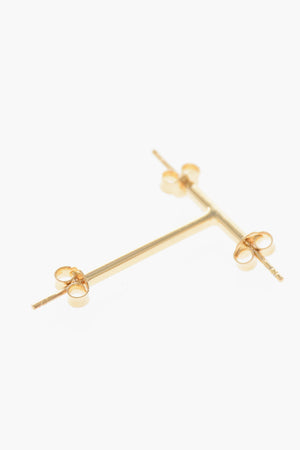 Single Silver Earring Gold-Tone T-Shaped