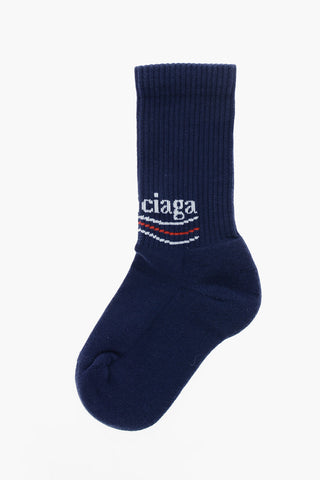 Calzini Lunghi a Coste con Ricamo Logo