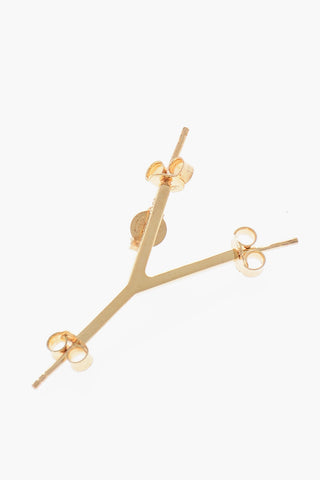 Single Silver Earring Gold-Tone Y-Shaped