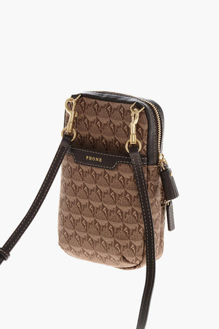 Jacquard Fabric Shoulder Bag with Faux Leather Details