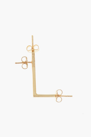 Single Silver Earring L-Shaped with Gold Effect