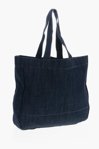 Denim Tote Bag with Maxi Contrasting Print