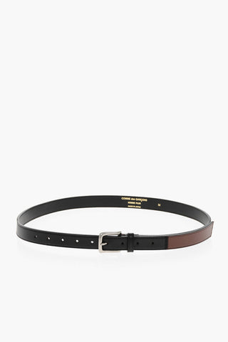 HOMME PLUS Leather Belt with Contrasting Detail 25mm