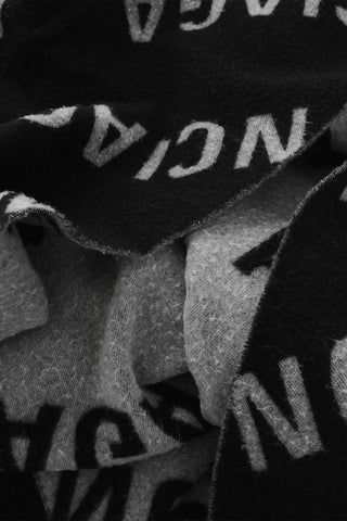 Maxi Wool Scarf with Fringes and All-Over Logo