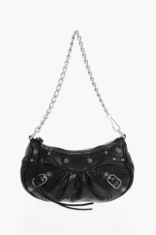 Textured Leather Shulder Bag with Studs