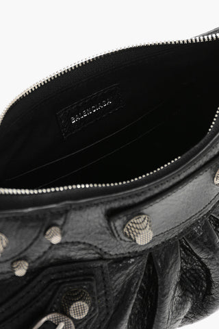 Textured Leather Shulder Bag with Studs
