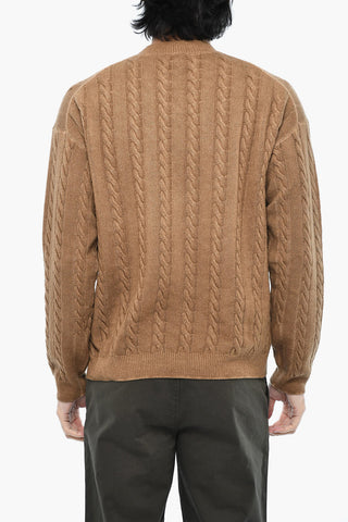 Aran Pattern Virgin Wool Crewneck Sweater