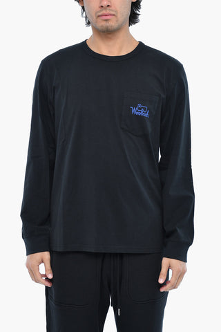 Langarm Rundhals-T-Shirt mit Tasche