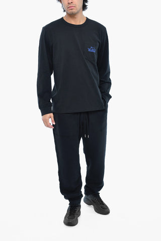 Langarm Rundhals-T-Shirt mit Tasche