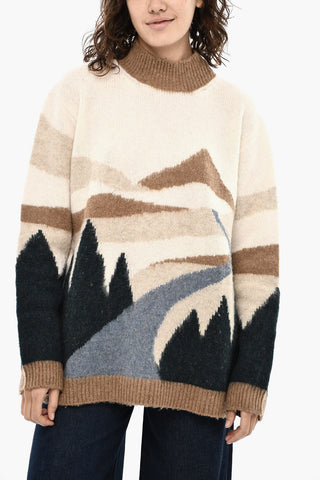 Virgin Wool Embroidered LANDSCAPE Turtleneck Sweater