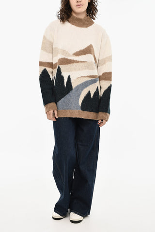 Virgin Wool Embroidered LANDSCAPE Turtleneck Sweater