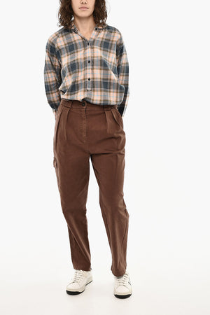 Pantaloni Cargo a Doppia Pince in Twill di Cotone