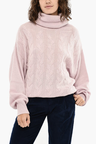 Maglia a Collo Alto a Motivo Aran in Cashmere