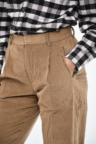 Pantaloni a Doppia Pince in Velluto a Coste
