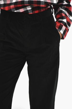 Pantaloni a Una Pince in Velour a Coste