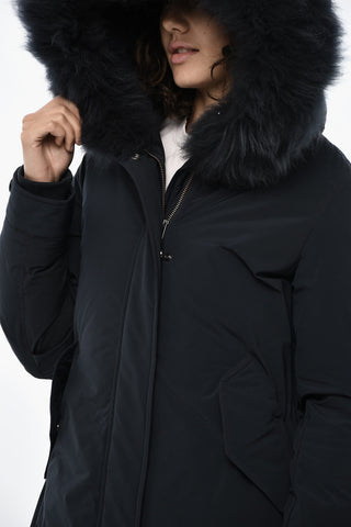 단색 패딩 KEYSTONE 후드 퍼 장식