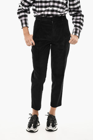 Pantaloni a Una Pince in Velour a Coste 