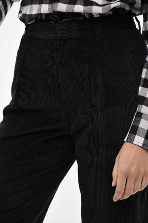 Pantaloni a Una Pince in Velour a Coste 