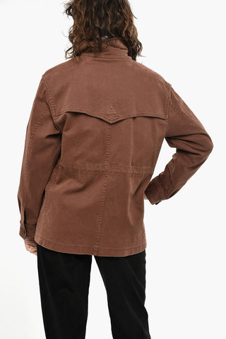 Overshirt Utility in Twill di Cotone con Colletto in Velour
