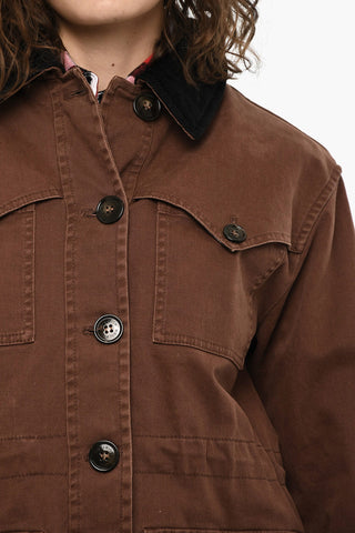Overshirt Utility in Twill di Cotone con Colletto in Velour