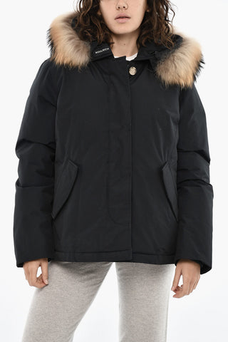 solid Color Down Jacket with Fur On Hood