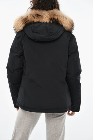 solid Color Down Jacket with Fur On Hood