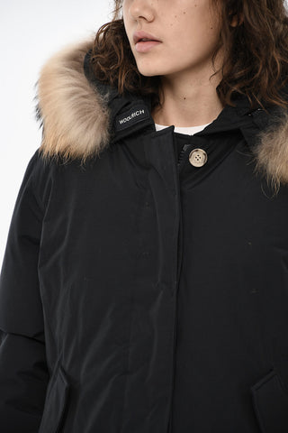 solid Color Down Jacket with Fur On Hood