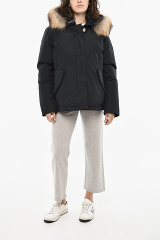 solid Color Down Jacket with Fur On Hood