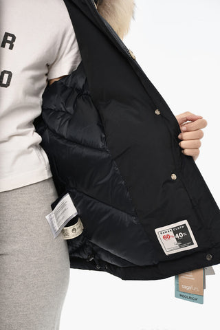 solid Color Down Jacket with Fur On Hood
