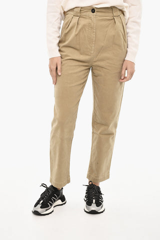Pantaloni a Doppia Pince in Twill di Cotone