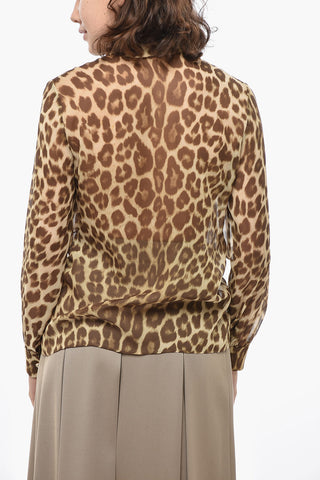 Tie Neck Silk Blouse with Animal Motif