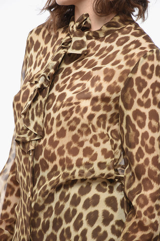 Tie Neck Silk Blouse with Animal Motif