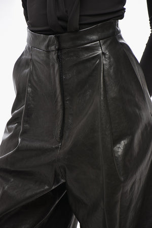 Balloon-Fit Leather Pants with Front Pleats