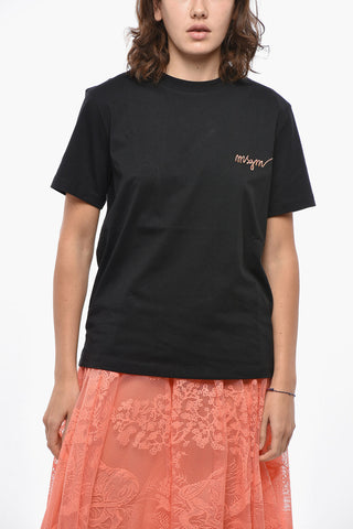 T-shirt Girocollo in Cotone con Logo Laterale Ricamato