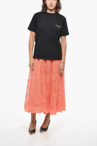 T-shirt Girocollo in Cotone con Logo Laterale Ricamato