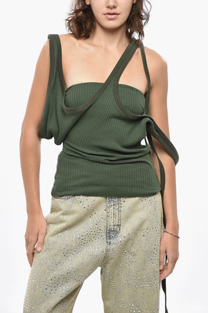 Asymmetrisches Ripp-Tanktop aus Baumwollmischung