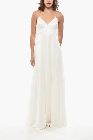 Seidenmaxikleid CALMI mit besticktem Mieder