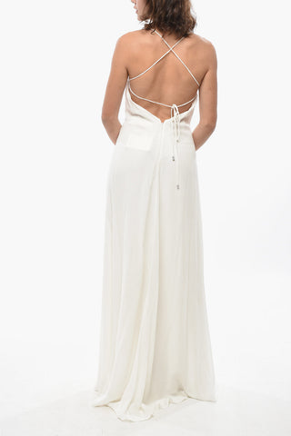 Seidenmaxikleid CALMI mit besticktem Mieder