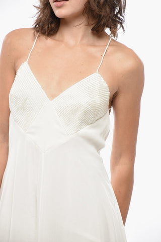 Seidenmaxikleid CALMI mit besticktem Mieder