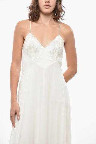 Seidenmaxikleid CALMI mit besticktem Mieder