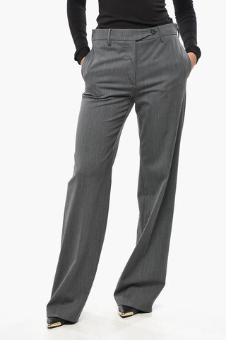 Wool Blend Straight Fit Pants with Front Pleat