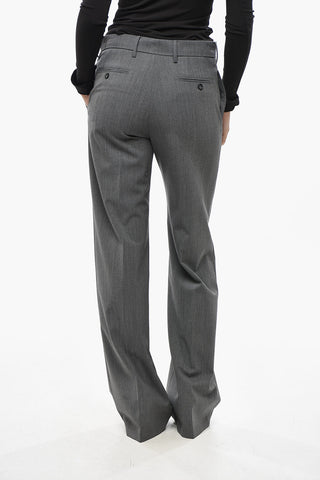 Wool Blend Straight Fit Pants with Front Pleat